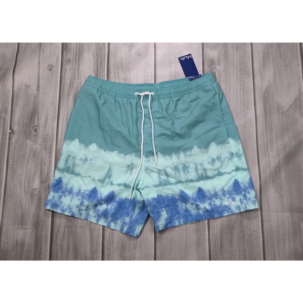 NEW HUK Pursuit Volley Swim Trunks Men's Size L Salt Dye Blue 5.5" Inseam Lined